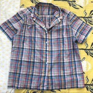 Large XL Vintage Cotton Rainbow Plaid Short Sleeve